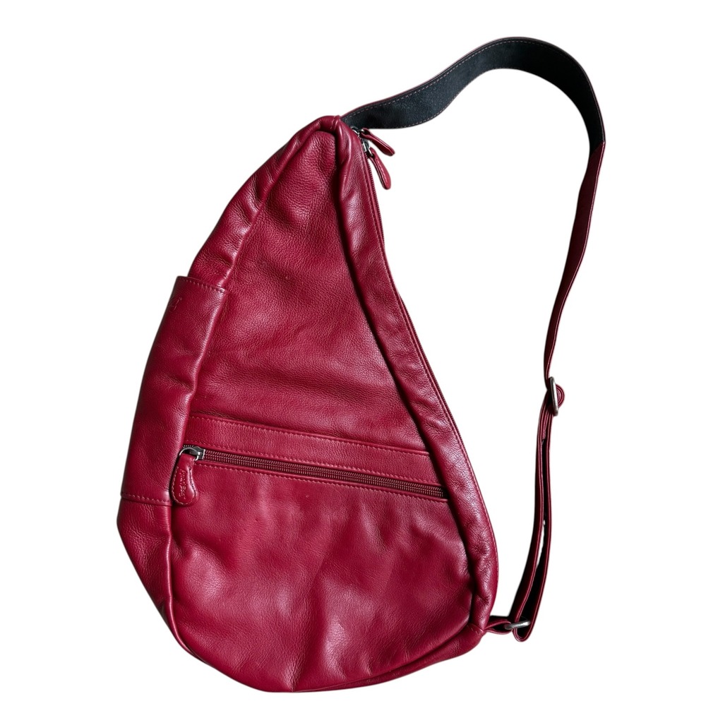 AmeriBag Healthy Back Bag Red Pebbled Leather Ergonomic Sling Crossbody
